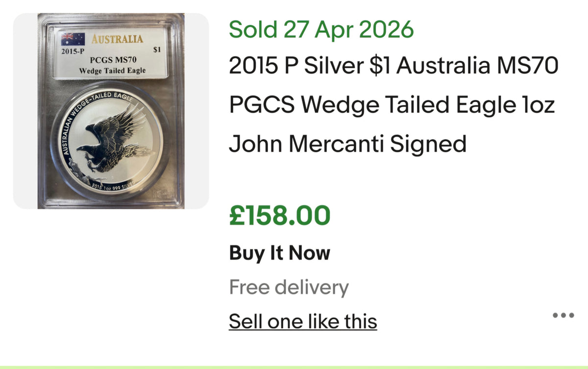 2014 1oz Silver Wedge Tailed Eagle - MS70 - Hand Signed by John Mercanti