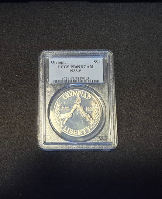 1988-S $1 United States Olympic Commemorative Silver Dollar, graded PR69DCAM image 0