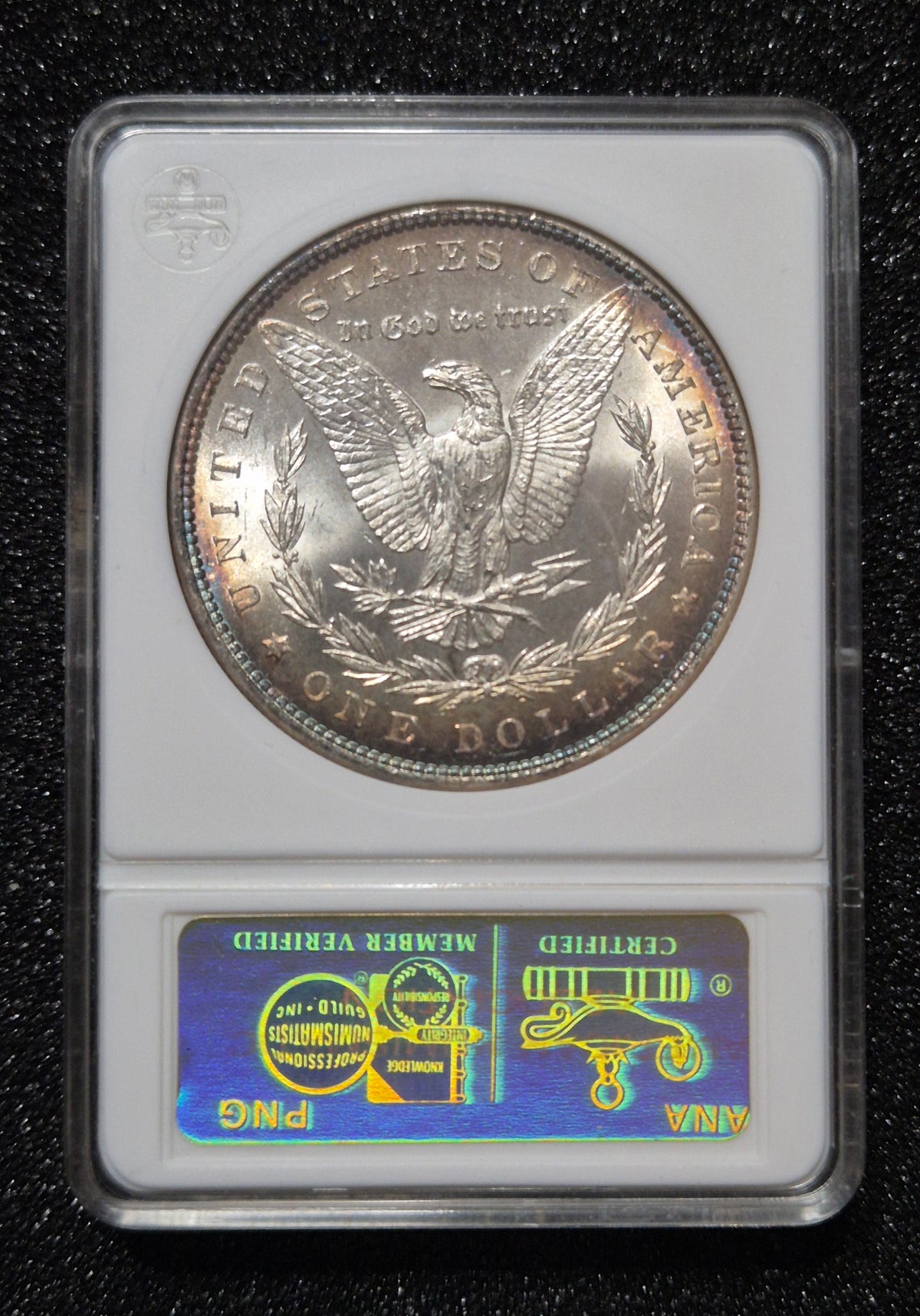 1886 Morgan Silver Dollar graded MS61 by the ANA Certification Service (note the older ANA soapbox slab).