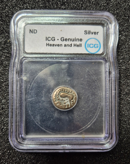 Chaulukya (Solanki) / Western Chalukya, Indo-Sasanian silver drachm, “Heaven & Hell” type, c. 9th–11th century AD (Gujarat/Western India), stylized altar motif with pellet rows symbolizing ascent to heaven and descent to hell.