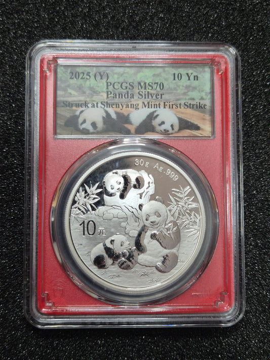 2025 10 Yuan Silver Panda First Strike Red Core - 30g - PCGS MS70