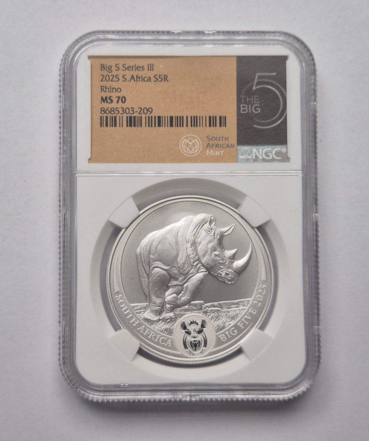 2025 South Africa Big 5 Rhino 1 oz Silver Coin NGC MS70