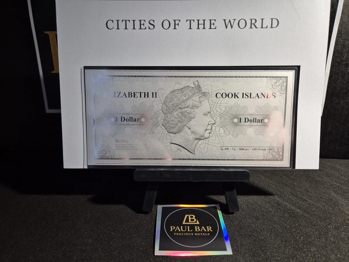 New York Skyline Dollars Foil Silver Note" issued by the Cook Islands image 1
