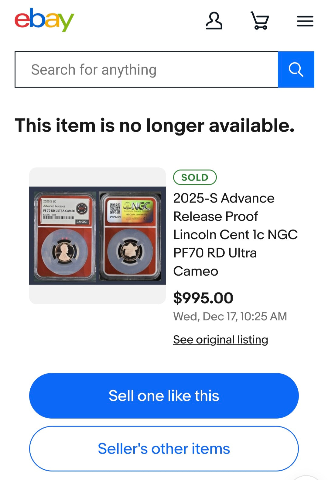 2025-S Advance Release Proof Lincoln Cent 1c NGC PF70 RD Ultra Cameo