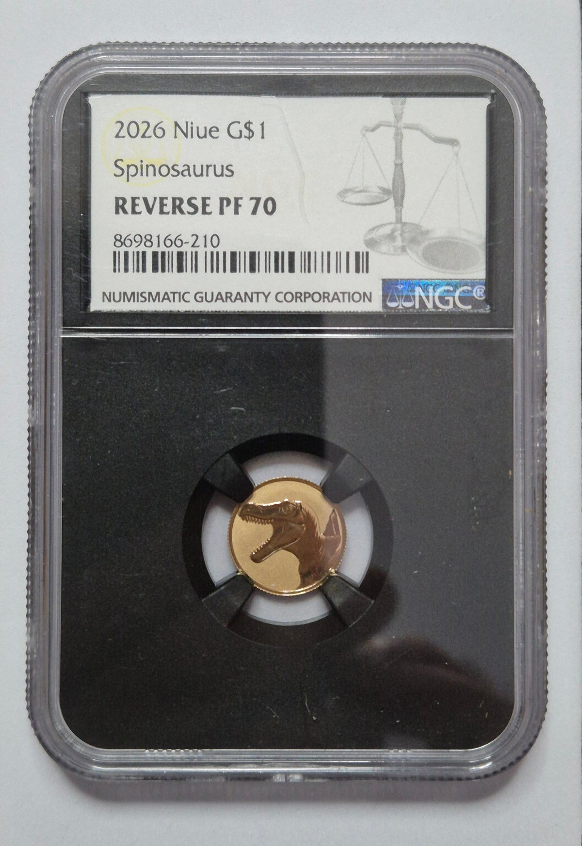 2026 1g 22k Gold Spinosaurus - Niue Reverse PF70