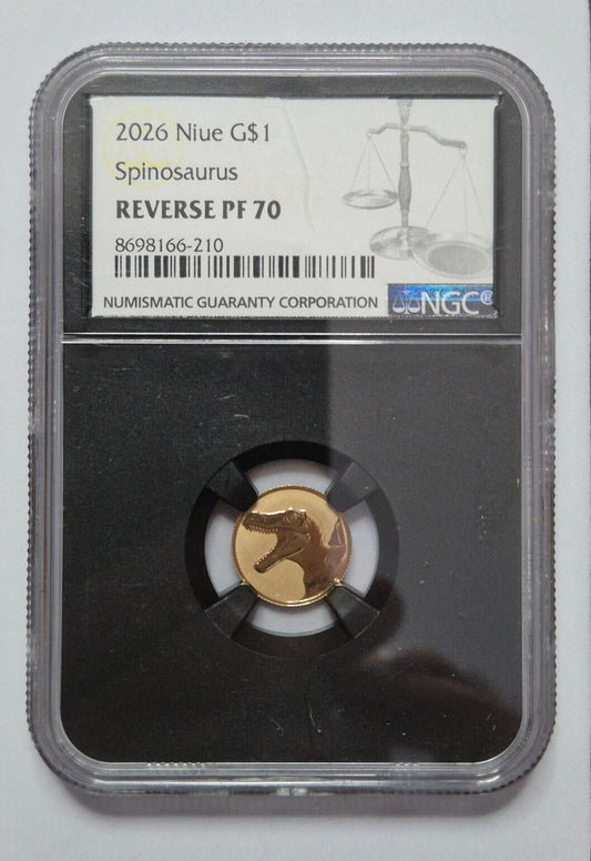 2026 1g 22k Gold Spinosaurus - Niue Reverse PF70