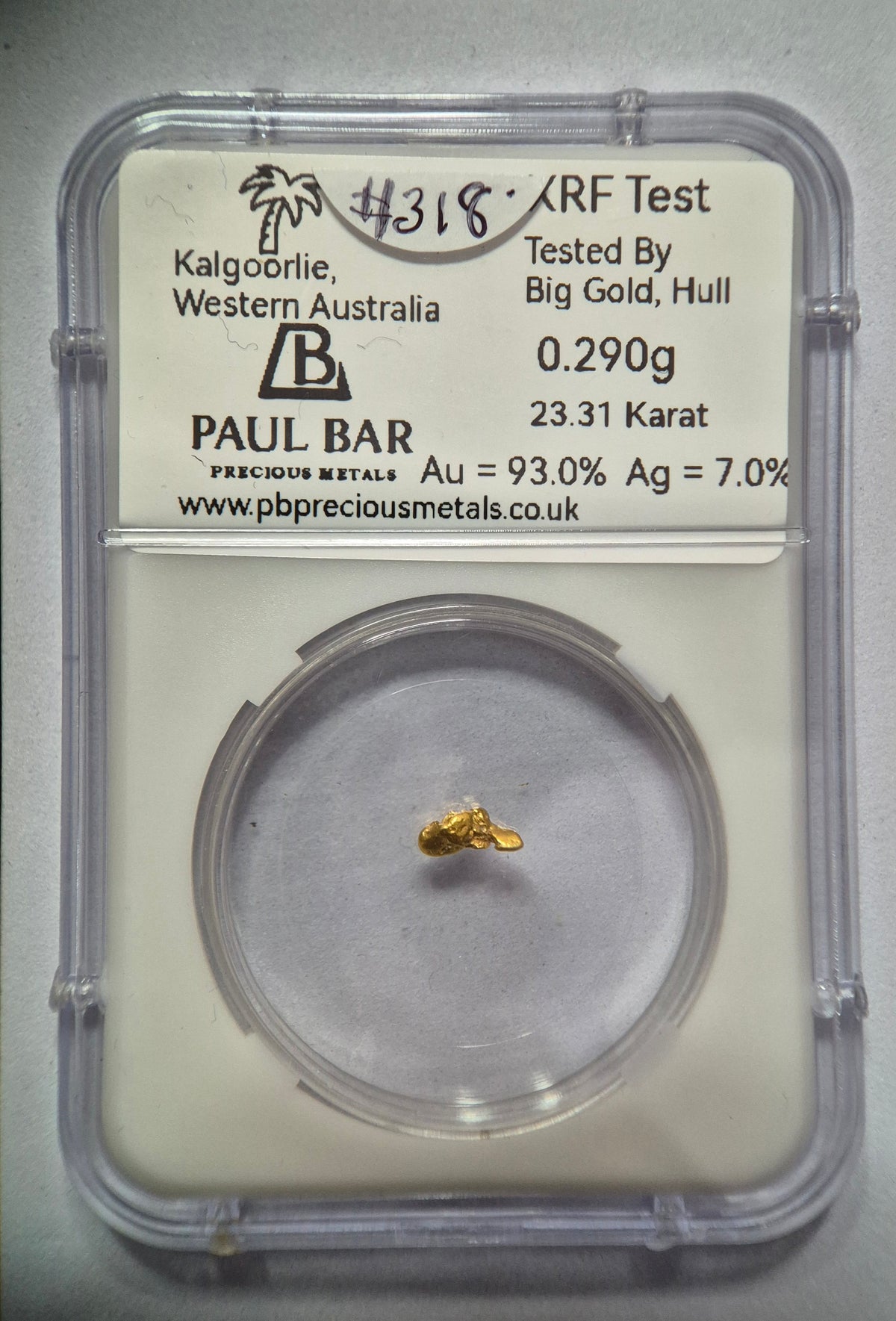 0.290g Natural Gold Nugget from Kalgoorlie, Western Australia, in Protective Assay - #318