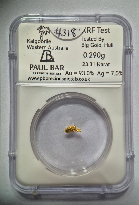 0.290g Natural Gold Nugget from Kalgoorlie, Western Australia, in Protective Assay - #318