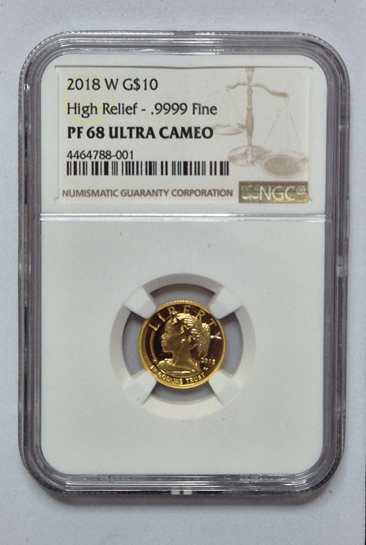 2018-W American Liberty High Relief Gold Coin – $10 NGC PF68 Ultra Cameo | 1/10 oz .9999 Fine Gold | West Point Mint