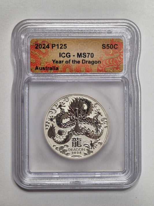 2024 Australia Year of the Dragon 1/2oz Silver Coin – ICG MS70
