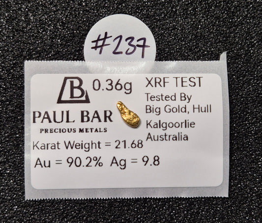 0.36g Natural Gold Nugget – Kalgoorlie, Western Australia - 21.68 Karat - XRF Authenticated - #237