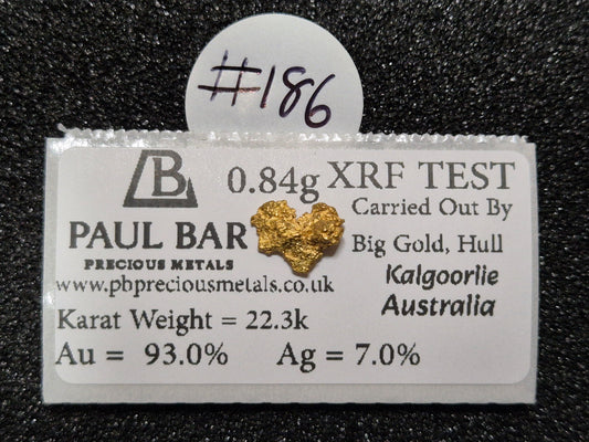 0.84g Natural Gold Nugget, Kalgoorlie, Western Australia, 22.3 Karat | XRF Authenticated - #186